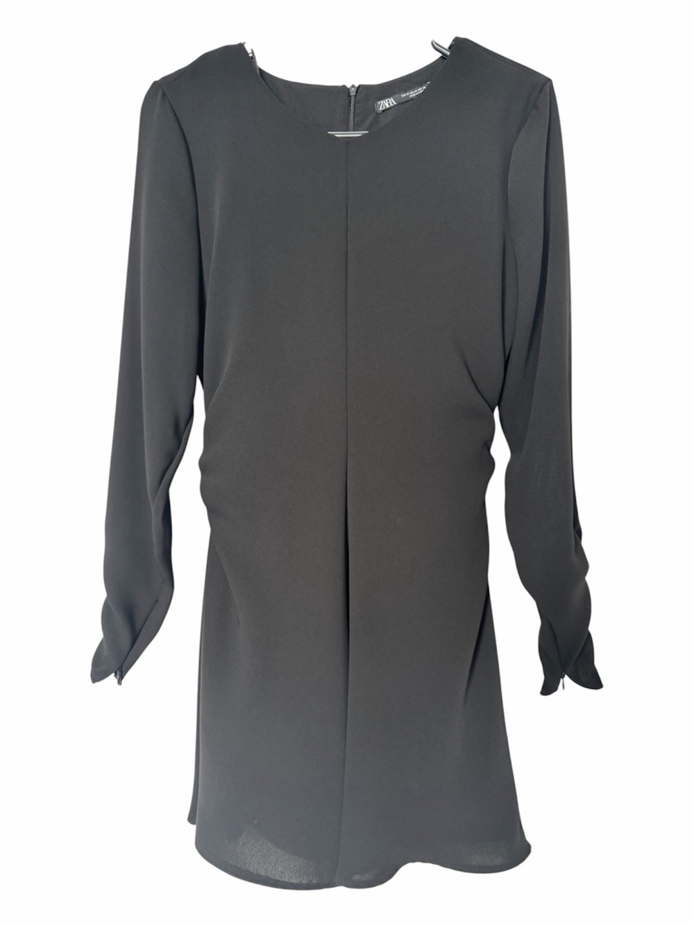 ✅ Zara Gathered Mini Dress Womens Long Zipper Sleeve Ruched Sides size M